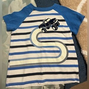 Crown & Ivy 3T blue striped short sleeve shirt with truck design